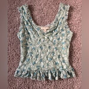 Women’s Green Lace Cropped Ruffle Tank